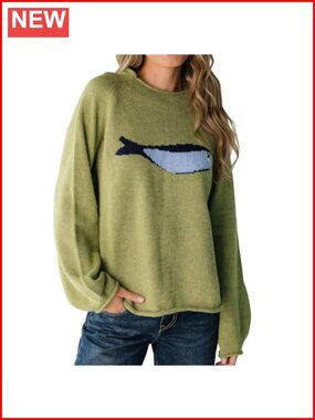 Oversized Roll Neck Animal Graphic Chunky Knit Pullover Sweater